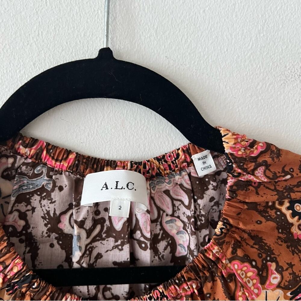 A.L.C. Mischa Printed Midi Dress in Cognac/Coral - Picture 7 of 9